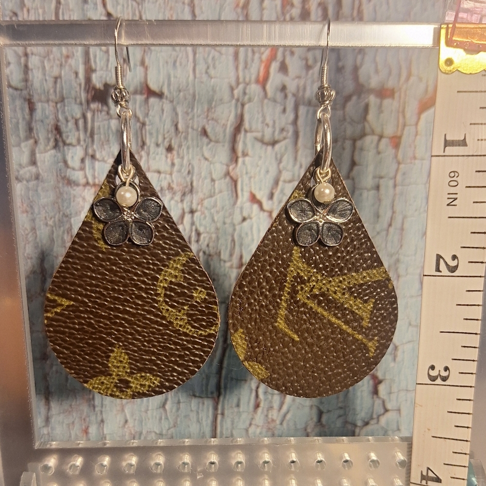 Sterling Silver LV Earrings Upcycled From Authentic Louis Vuitton Wallet SOLD